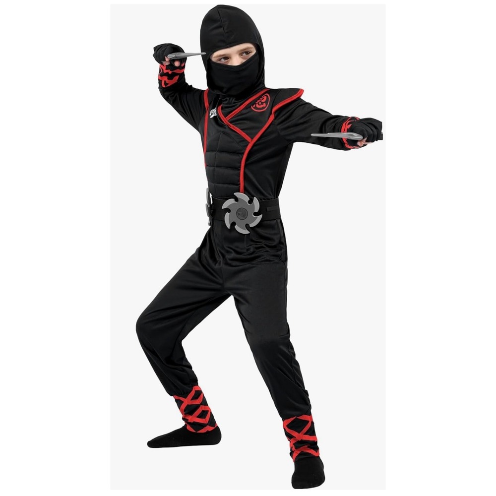 spooktacular creations ninja costume black red padded boys kids xxl (14-16 yrs)